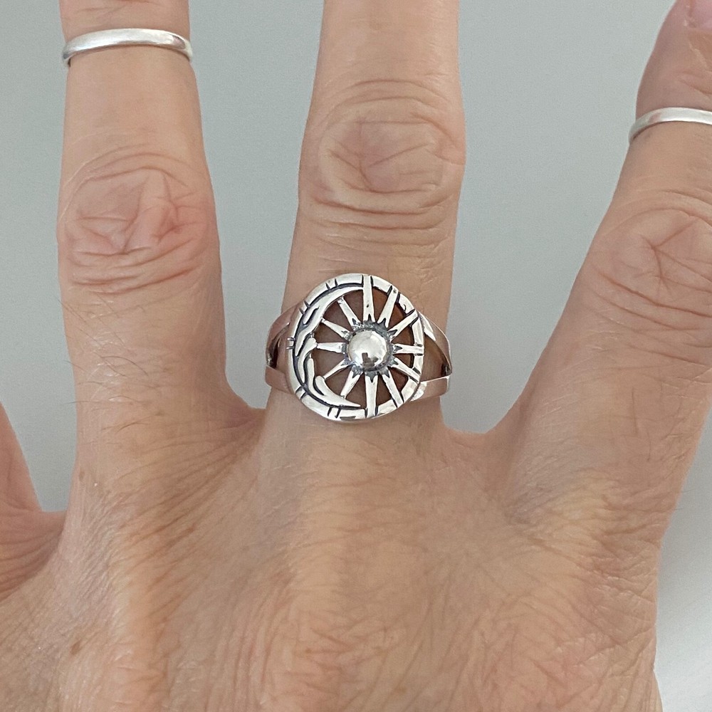 Sterling Silver Moon and Sun Ring, Statement Ring, Silver Rings, Celestial Ring