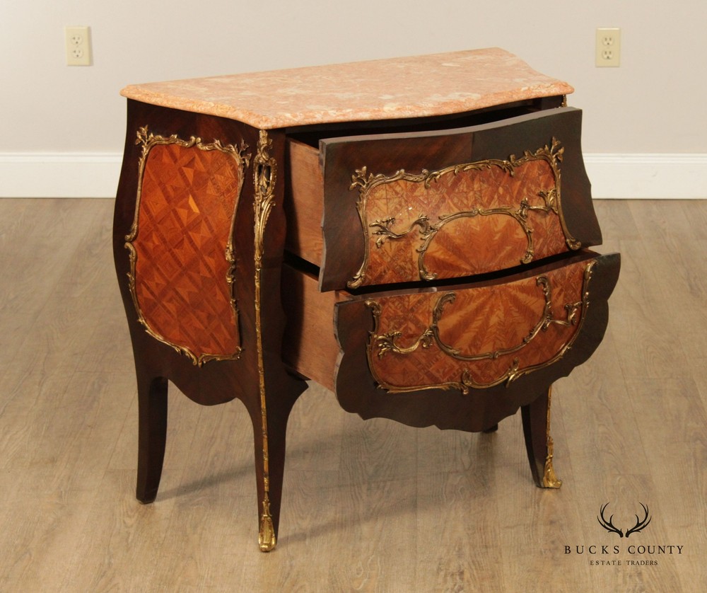 French Louis XV Style Bombe Marble Top Commode