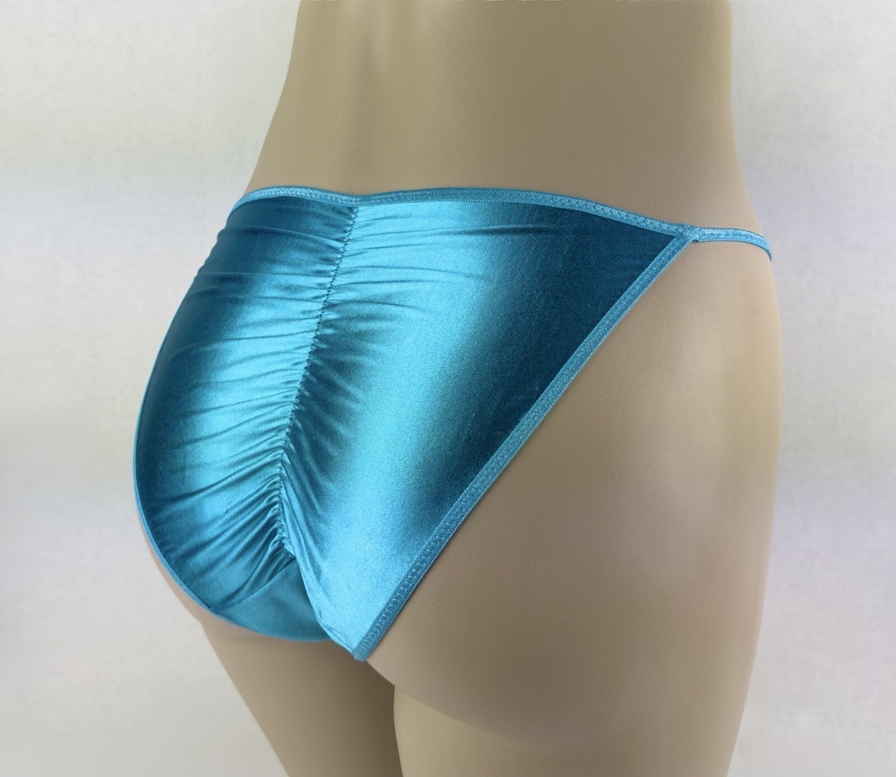 Satin String Bikini Scrunch Butt Light Blue L/7