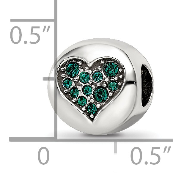 Silver Reflections May Green Crystal Success Heart Bead QRS3388