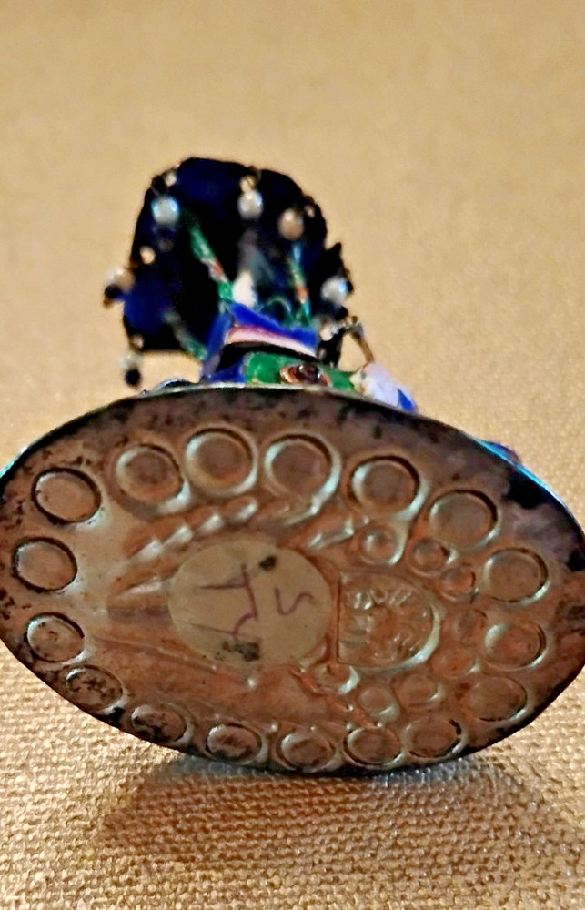 CAPARISONED ENAMELLED SILVER MINI ELEPHANT BLUE CANOPY GREEN BASE CLR HOWDAH #3