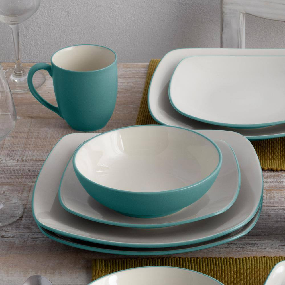 Colorwave Turquoise 16-Piece Square (Turquoise) Stoneware Dinnerware Set (Servic