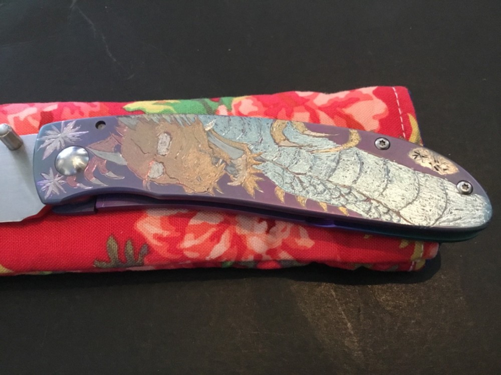 Custom Ross K. Mitsuyuki Engraved Ti Flipper Folder Folding Knife