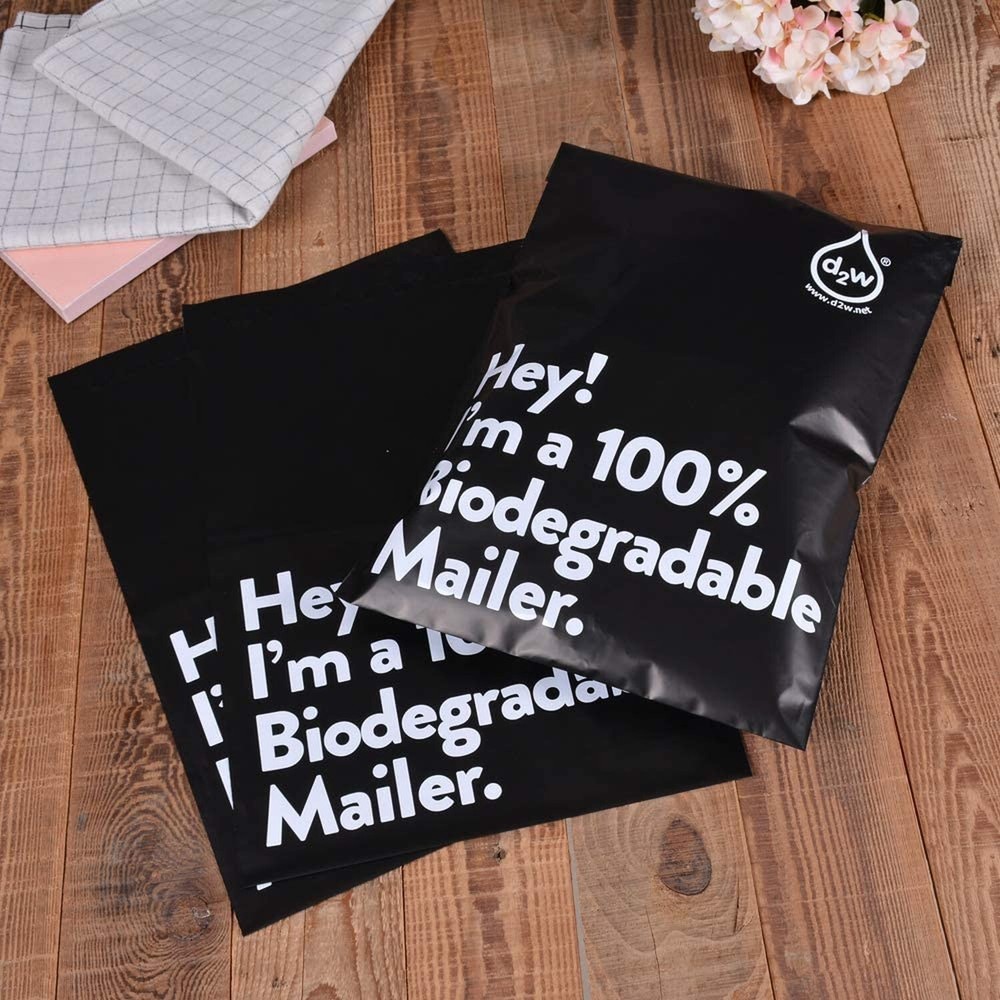 12x15.5 Inches 100% Biodegradable D2W Poly Mailers, 50pcs Black Compostable E...