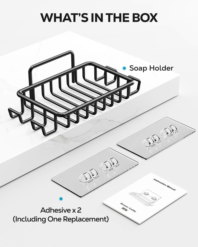 Nieifi Soap Dish Holder with 4 Hooks Stainless Steel Black 1 Pack,