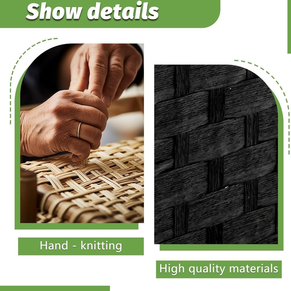 Versatile 4-Panel Folding Wood Divider | Modern Coal Black Woven Privacy Screen