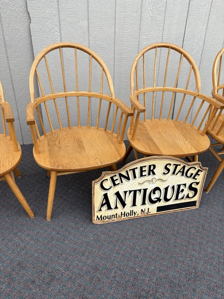 67248 Set 4 Solid Oak Windsor Dining Armchairs Chair s