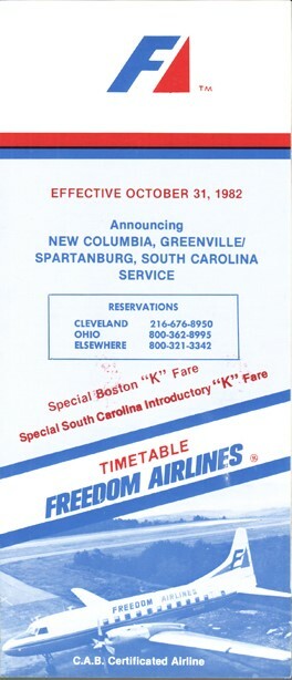Freedom Airlines timetable 1982/10/31