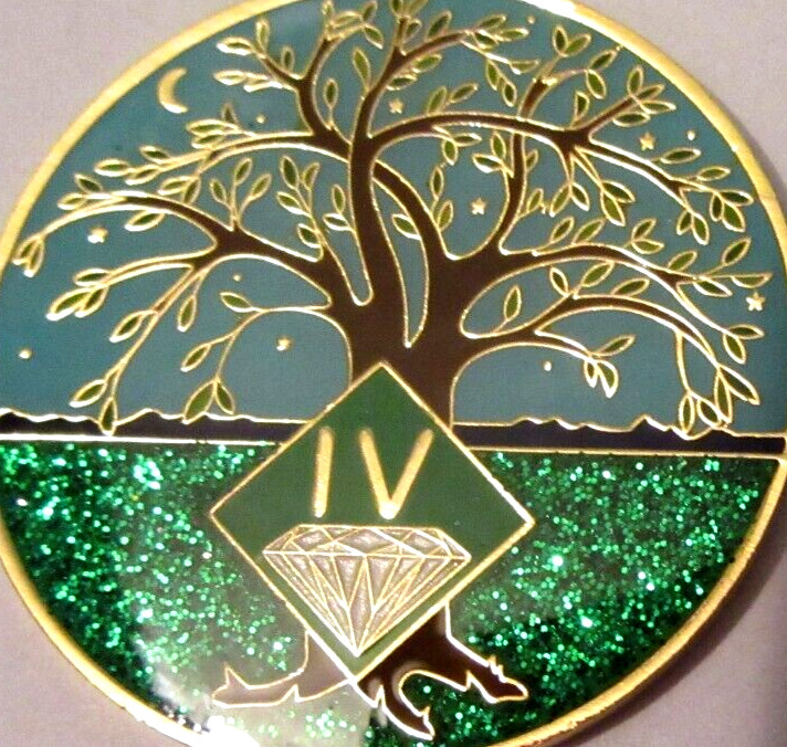 Narcotics Anonymous NA Tree Green 4 Year  Medallion Gold Black