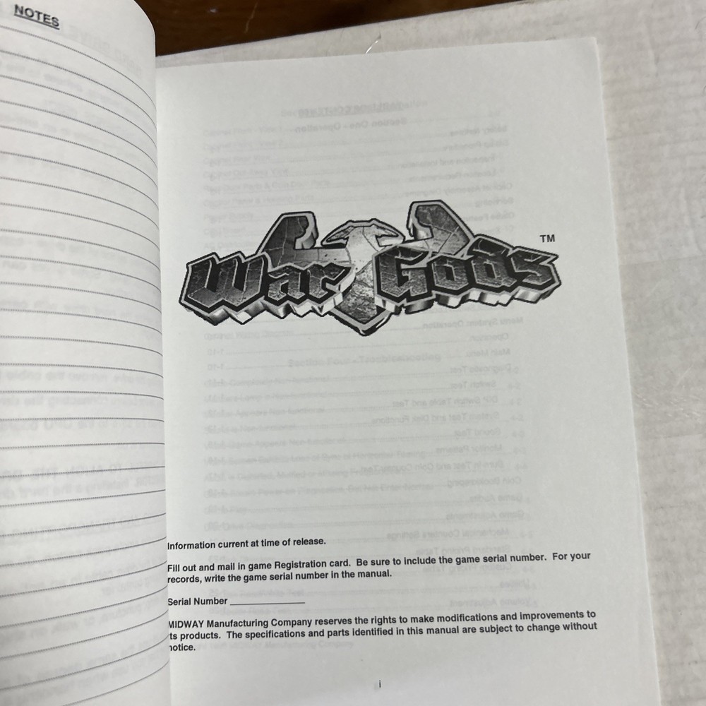 WAR GODS MIDWAY game manual