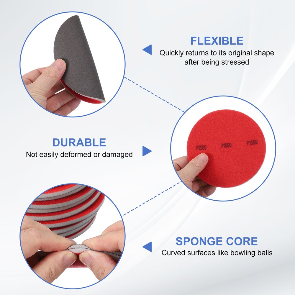 Bowling Ball Sanding Pads, 5" Hook & Loop Polishing Discs Grit 1500 6 Pack