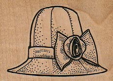 Red Hat With Bow 2 1/2 x 1 3/4" Rubber Stamp, Object Stamp, Hat Stamp