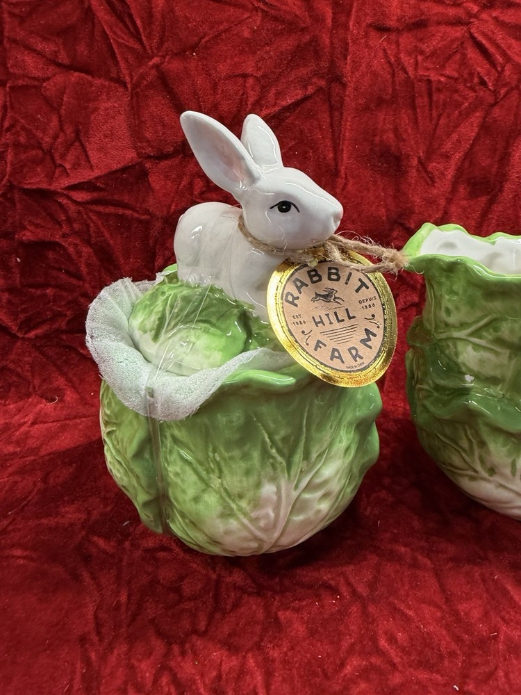 Arlington Designs Easter Bunny Rabbit Cabbage Ceramic Sugar Bowl /creamer New
