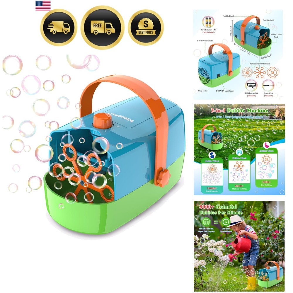 Bubble Machine, 3-in-1 Bubble Maker, Bubble Blower with 3 Bubble Wheels, Make...