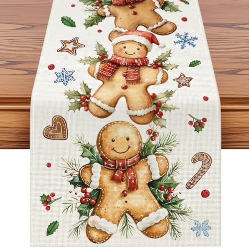 Christmas Table Runner Kitchen Dining Xmas Table 13"×120" Gingerbread Man