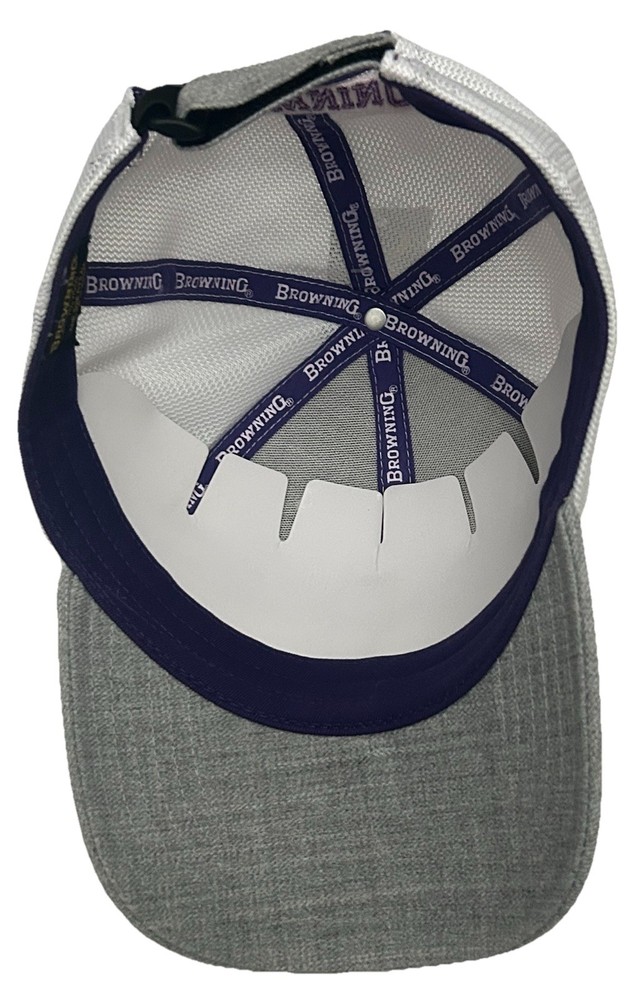 NWT Browning Nadia Hat Gray White Adjustable Hook Loop Logo Cap