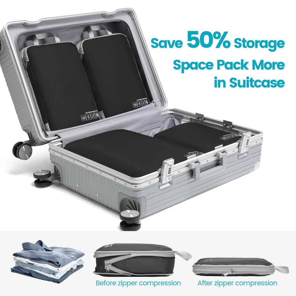 Compression Packing Cubes for Travel - 5 Set Compression Cubes Luggage Suitca...