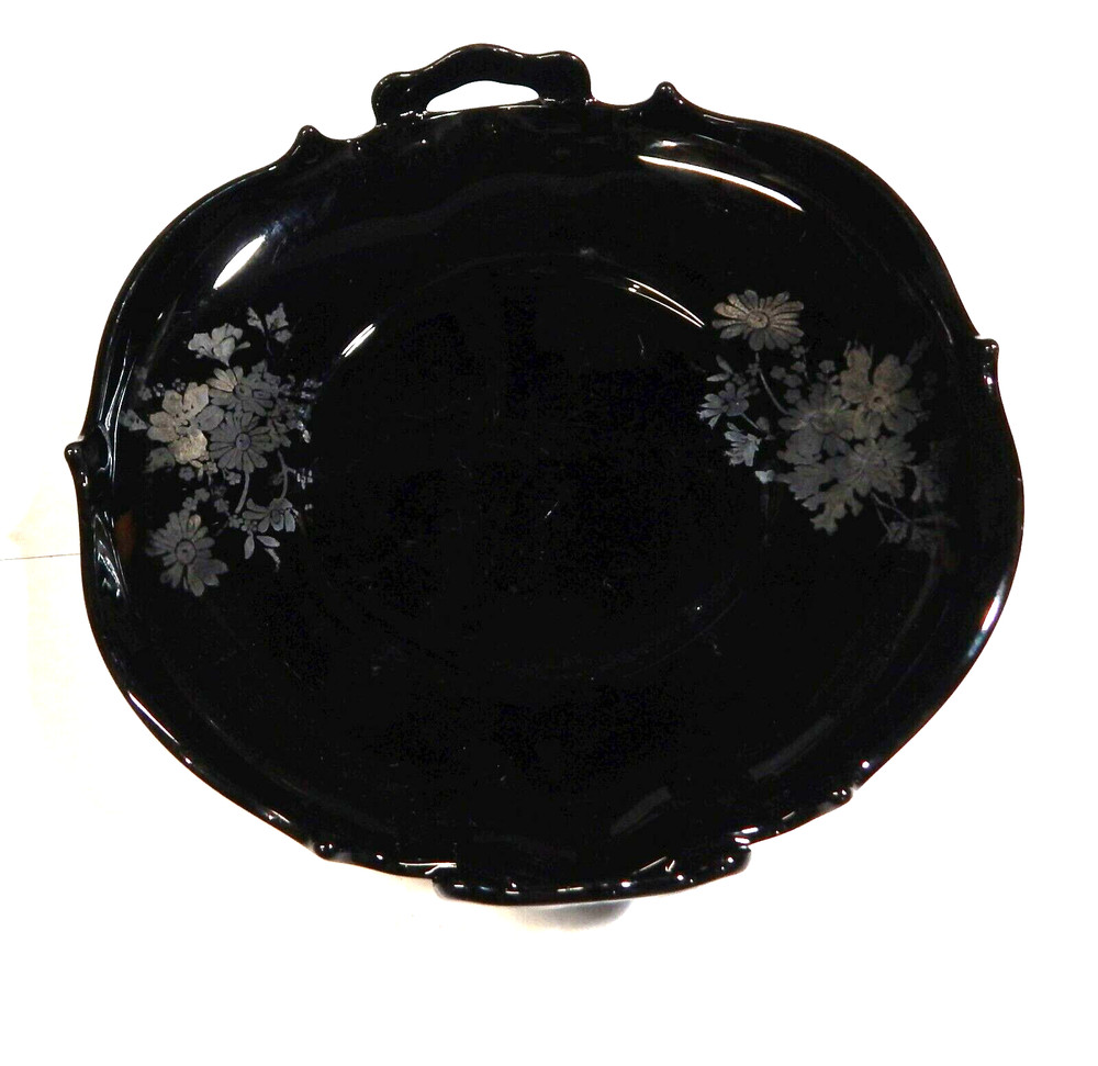 Antique L.E. Smith MOUNT PLEASANT Black Amethyst Cupped Edge Cake Stand 10"