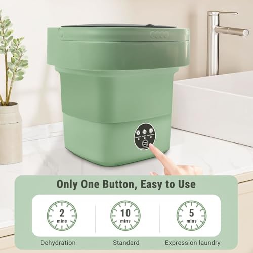 Folding Washer With Drain Pipe & Spin Basket 3 Cleaning Modes Blue Light