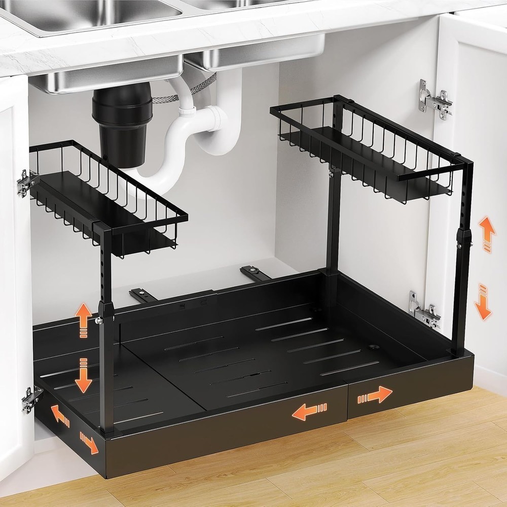 Under Sink Organizer 2 Tier Under the Sink Storage Expandable Adjustable Slide