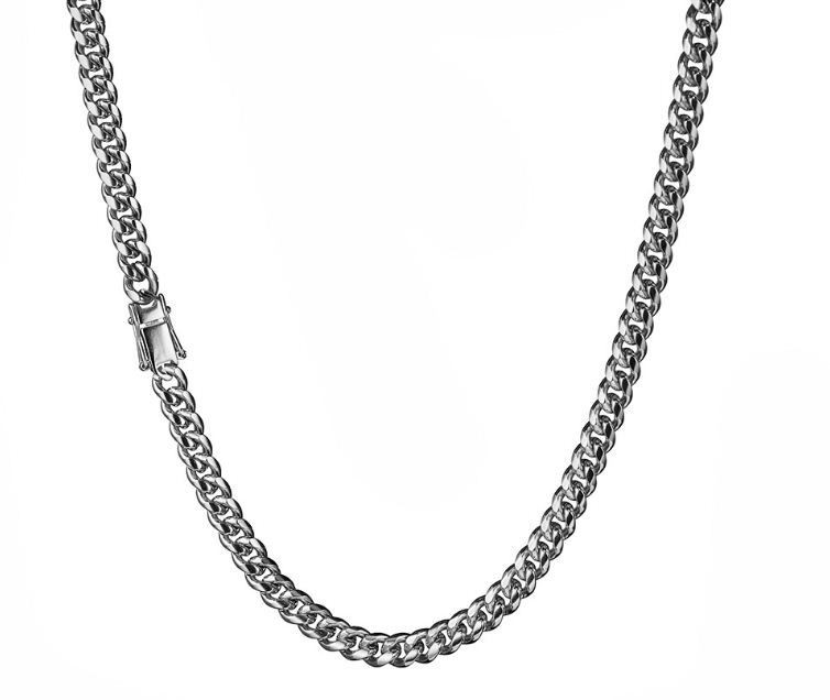 10K Solid white Gold 6-18mm Curb Link Chain Necklace