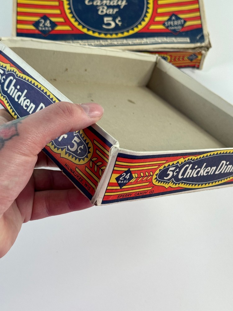 RARE 1920's Original Chicken Dinner Candy Bar 5 cent BOX nice see pics