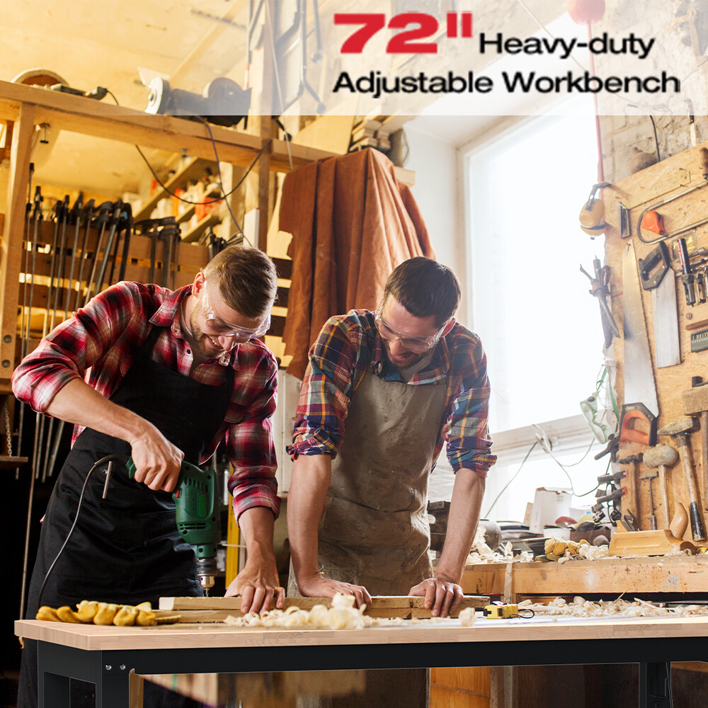 WORKPRO 72" Adjustable Workbench Garage Workbench with Power Outlet 3000LBS Load