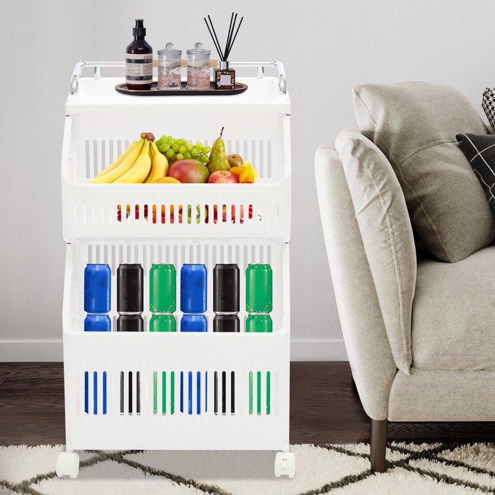 2-tier Clothes Basket Rolling Laundry Basket Collapsible Laundry Hamper Storage