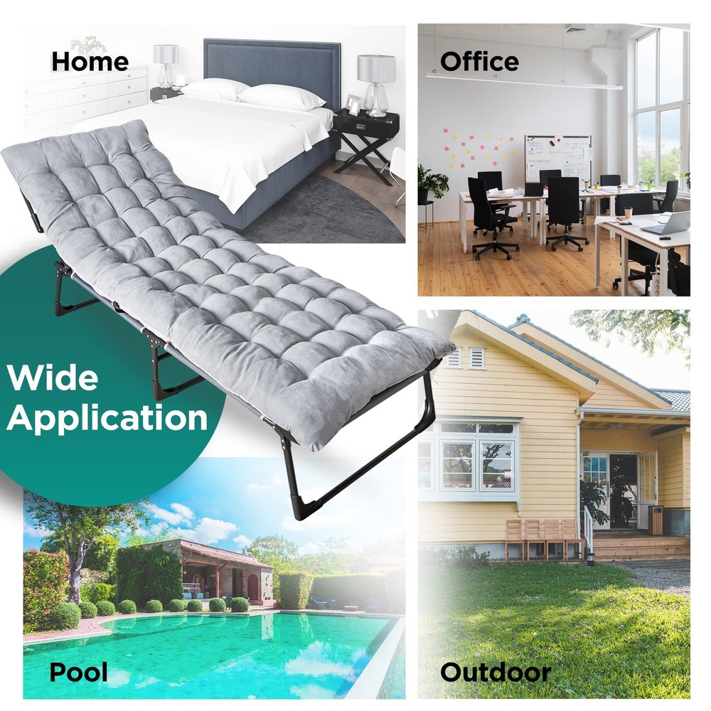 Folding Cot & Pad Mattress 4 Position Adjustable Portable, Premium Quality fo...