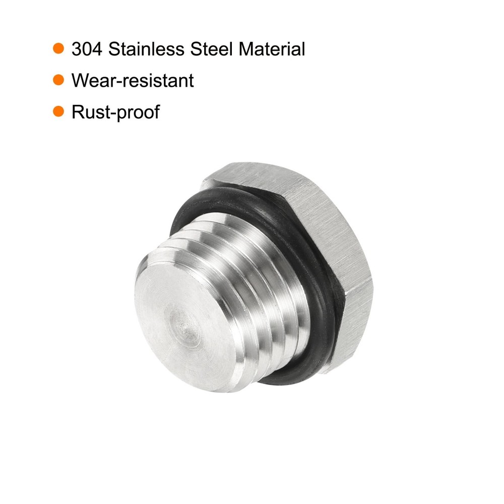 3pcs 1/4 NPT Male Plug Thread Hex Head Socket Solid Pipe Fitting Sealing Ring