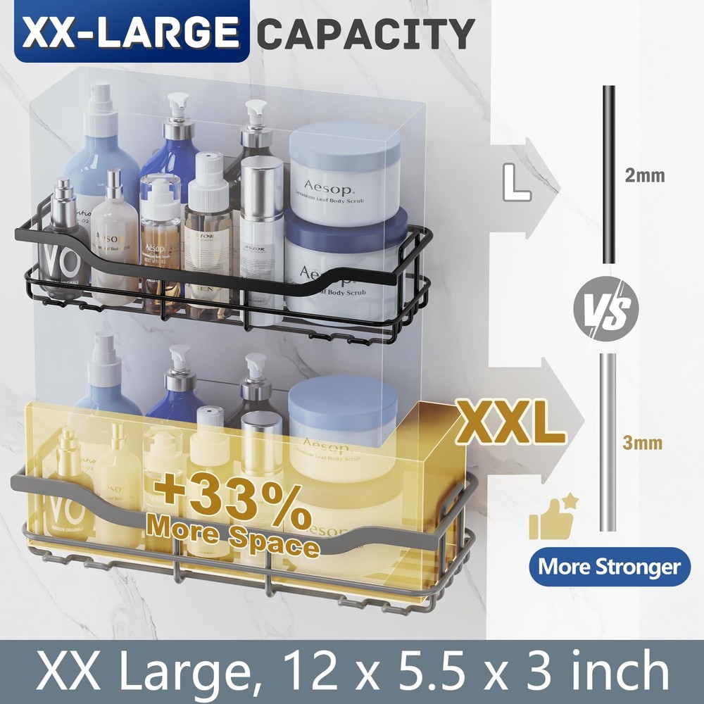 3-Pack Shower Caddy with Soap Holder Adhesive Rustproof No-drill Strudy Loading