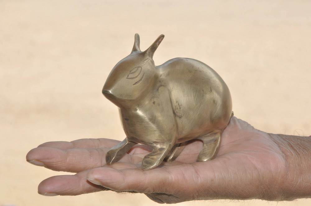Old Brass Handcrafted Solid Rabbit Figurine , Collectible