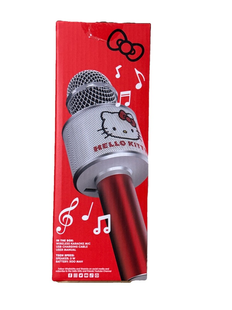 Hello Kitty Bluetooth Karaoke Microphone & Wireless Speaker USB Charging Red NIB