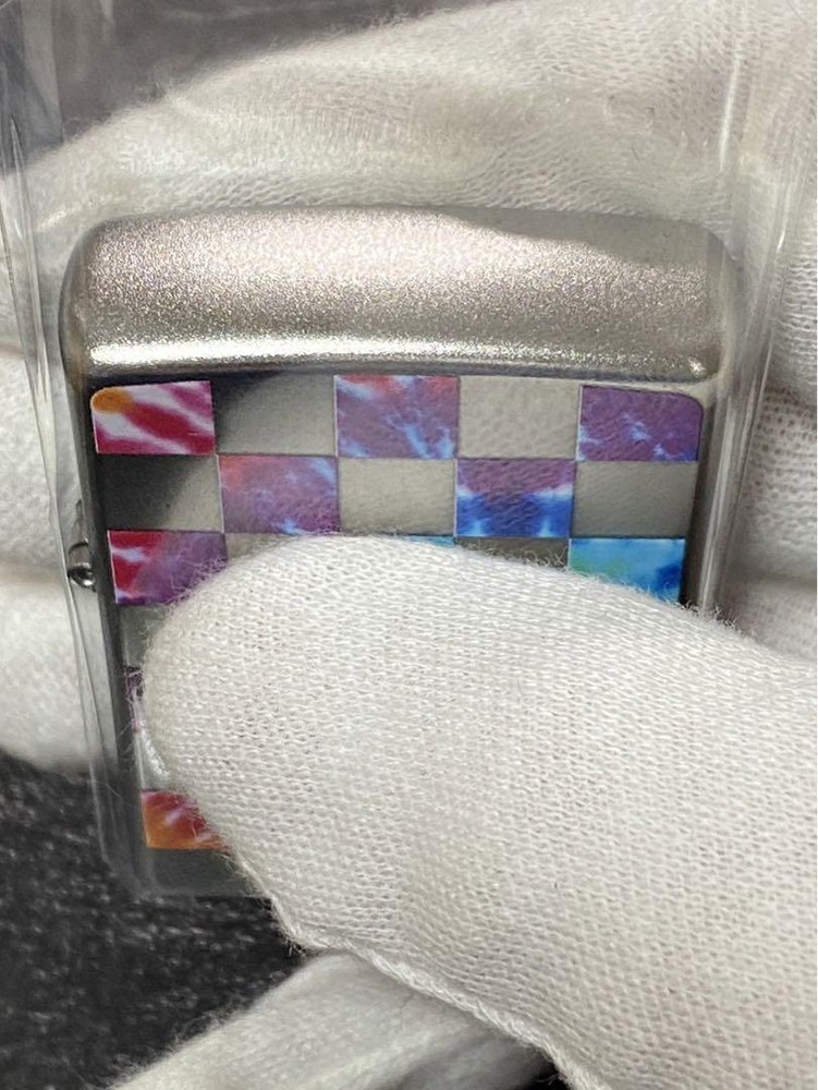 Zippo Plaid Gradient Color Silver Double Sided Processing Lighter Regular Japan