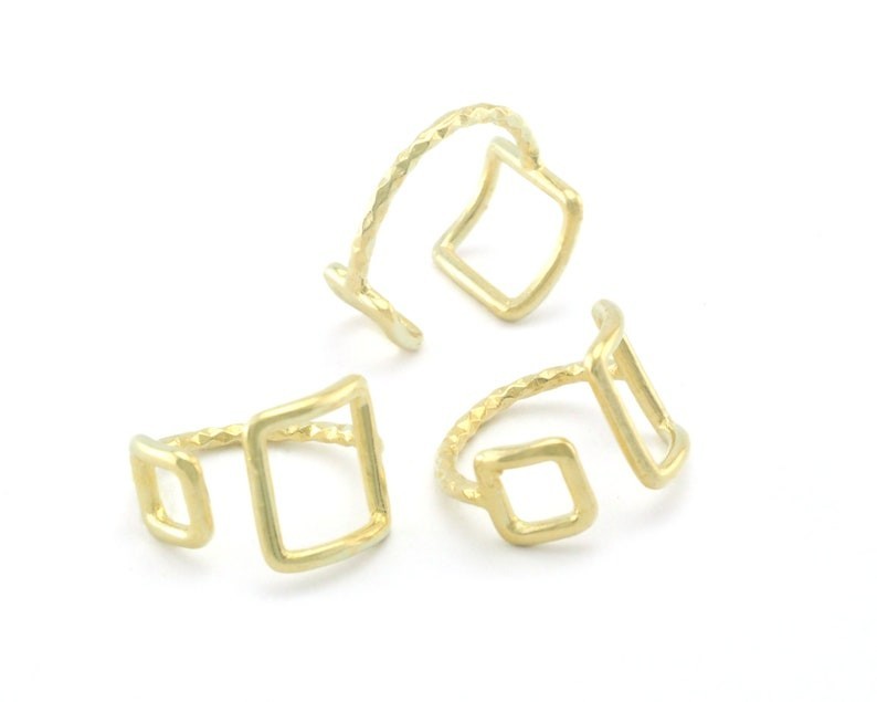 2 pcs Hammered Square Frames Adjustable Ring Raw Brass,Shiny-Antique silver 4351