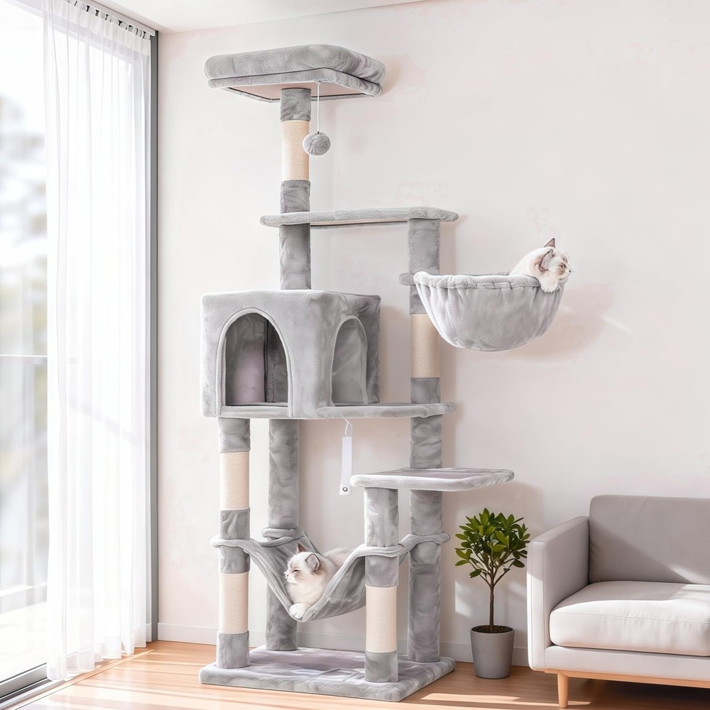 Cat Tree with Large Hammock, Multi-Level Cat Tower for Indoor Cats, Cat Condo...