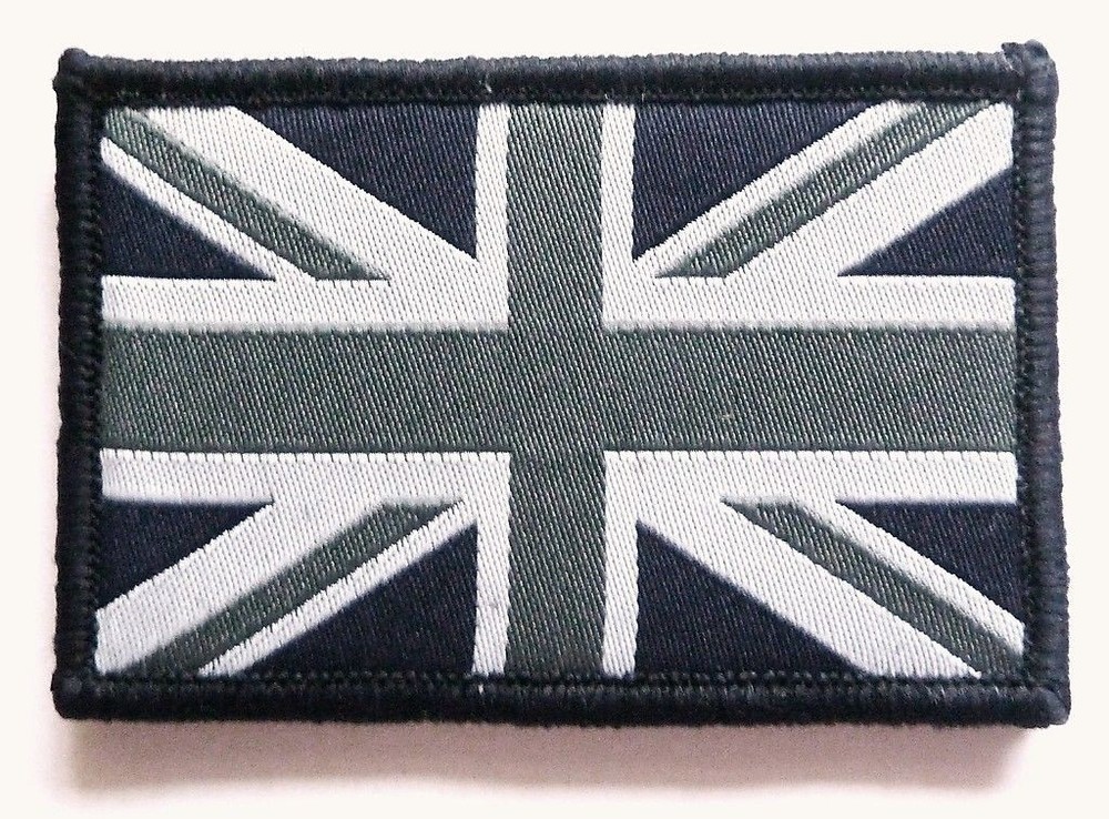 UNION JACK CLOTH PATCH Great Britain UK hook & loop flag badge GB Black & White