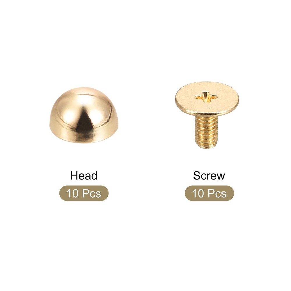 8x5mm Screw Back Rivets Solid Round Head Leather Studs Gold Tone 10 Sets