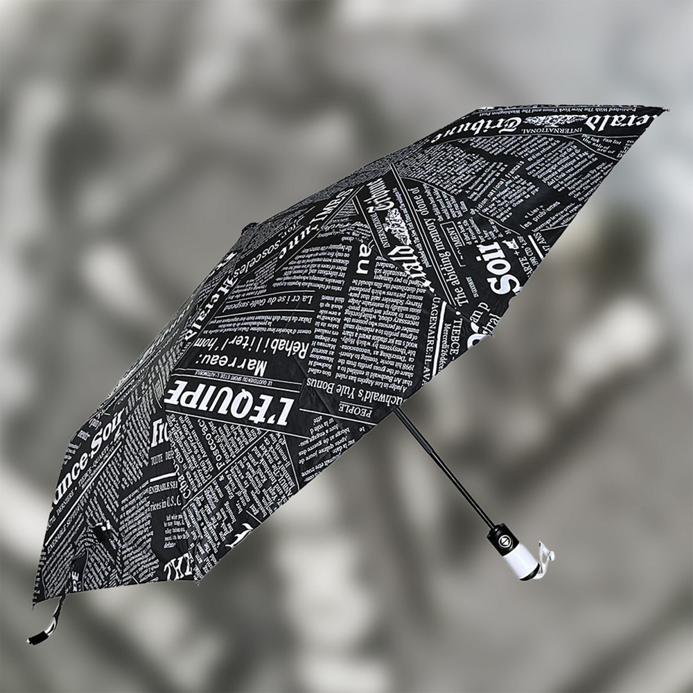 ENAPY Automatic Folding Rain Umbrella with UV Protection - Black Newspaper