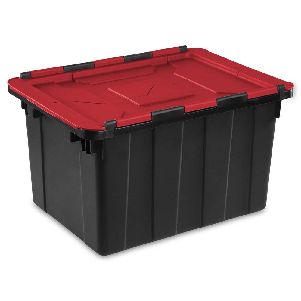Sterilite 12 Gallon Hinged Lid Industrial Tote, Stackable Storage Bin, 6 Pack
