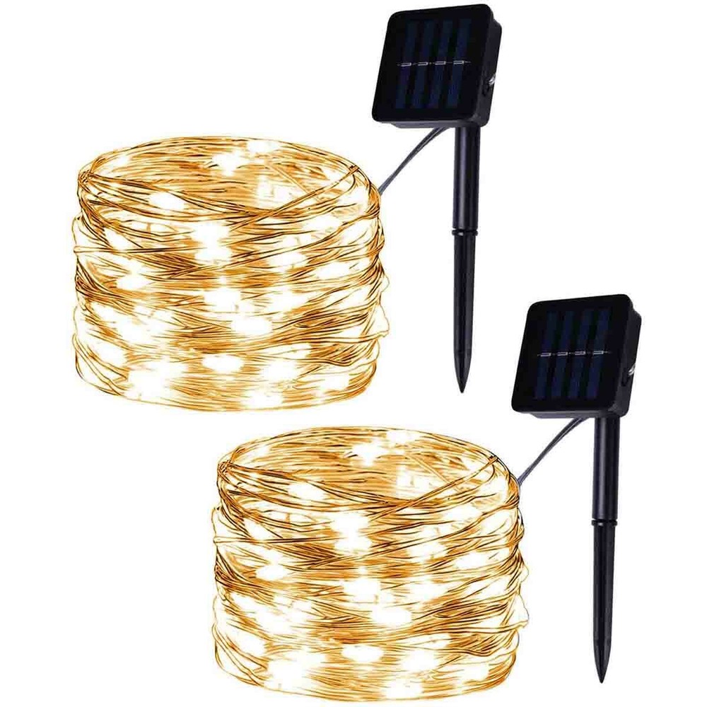 2 Pack 33 Ft 100 LEDs Copper Wire String Fairy Lights Solar Powered Mini LED