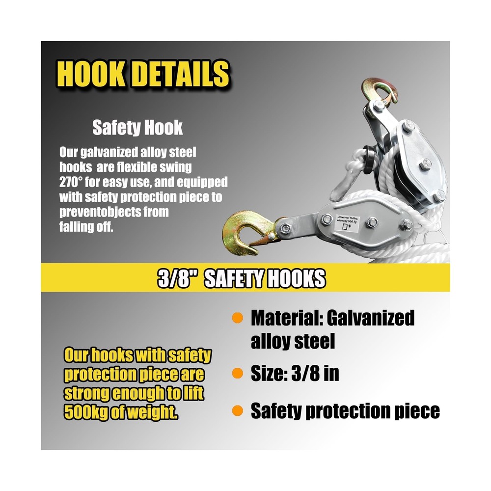 Block and Tackle 4400LBS Breaking Strength Heavy Duty Pulley, 65 Ft Rope Pull...