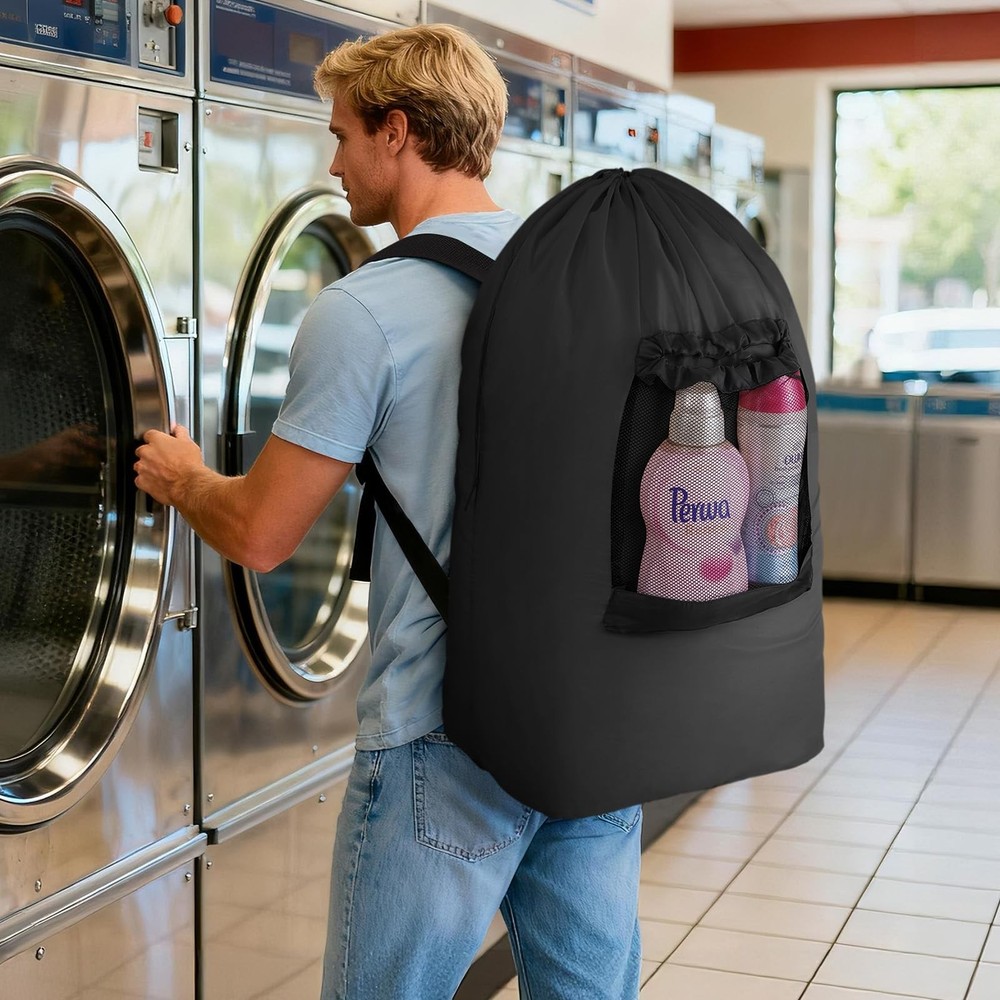 Extra Large Laundry Backpack Travel Bag with Mesh Pocket and Shoulder Strap