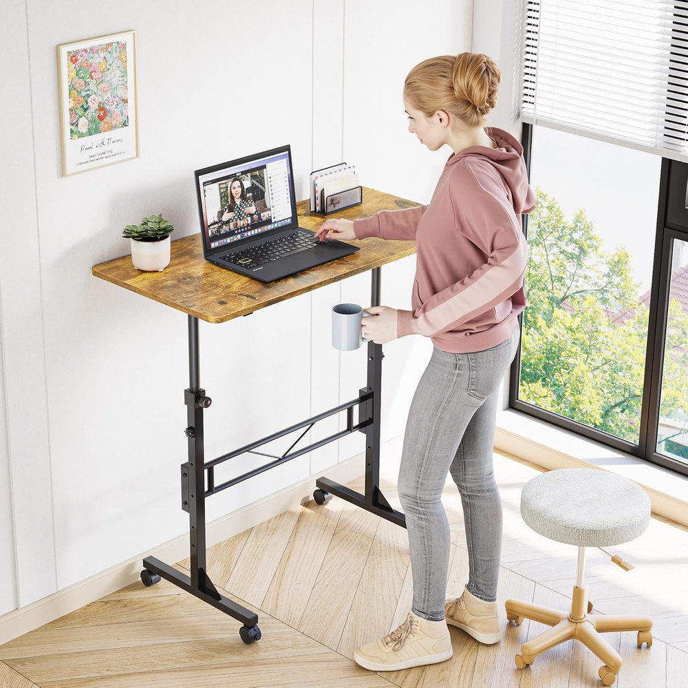 Portable 32" Adjustable Height Rolling Standing Desk for Small Spaces