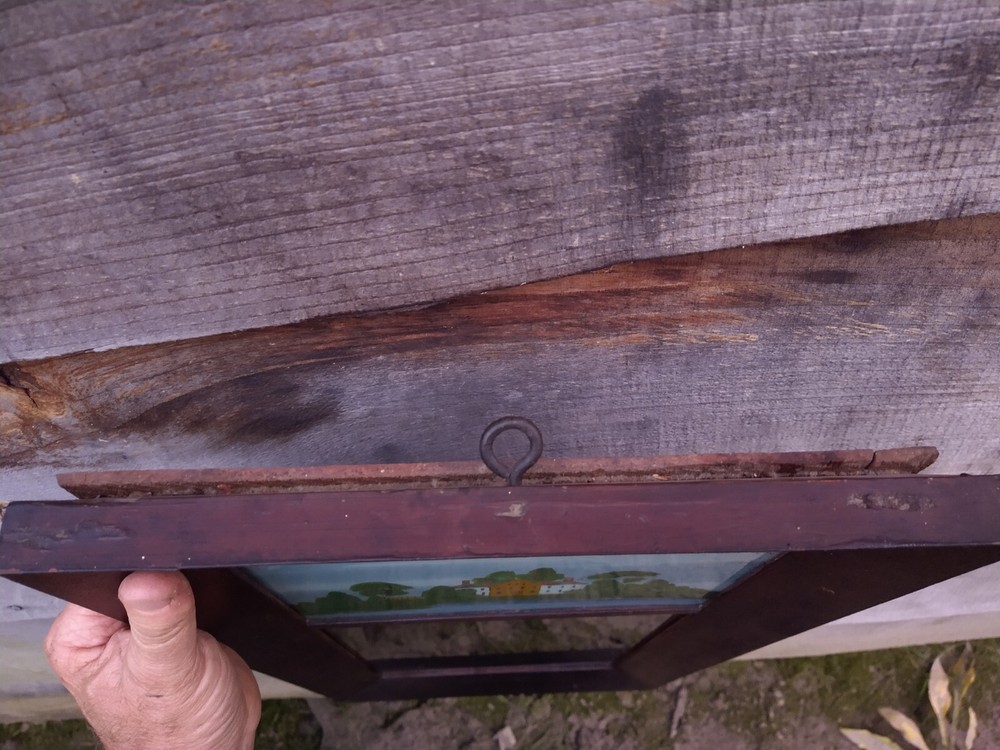 Antique Split Column (two part) Mirror Reverse Painting, Mid 1800s