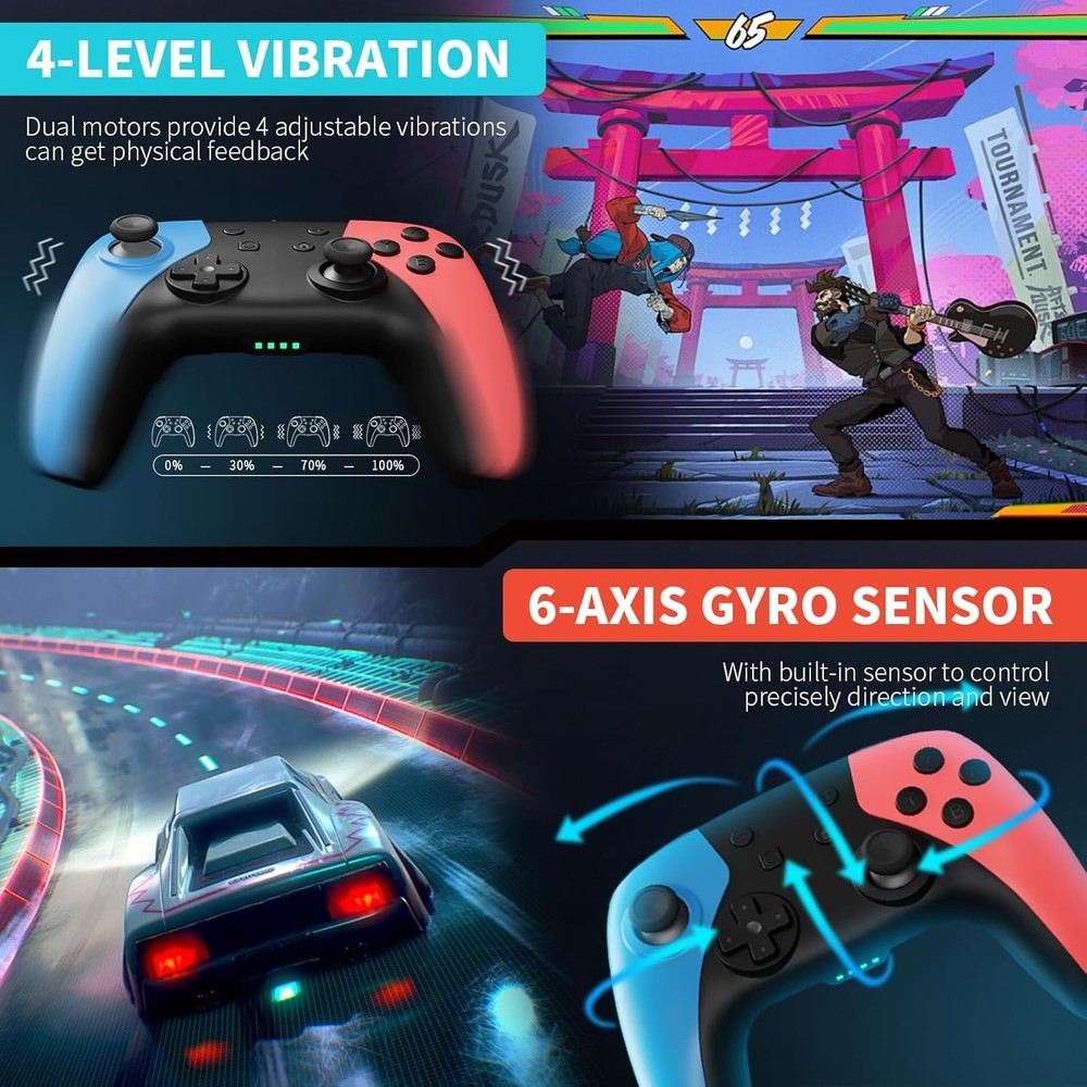 2 Packs Wireless Controller for Nintendo Switch/Lite/OLED (Red+Blue)