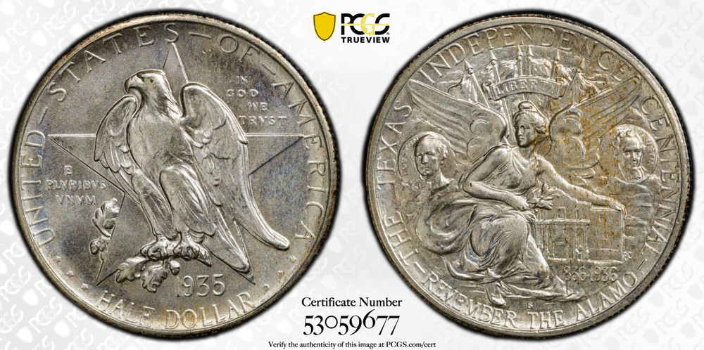 1935-S PCGS MS66 CAC Texas Commemorative Silver Half Dollar