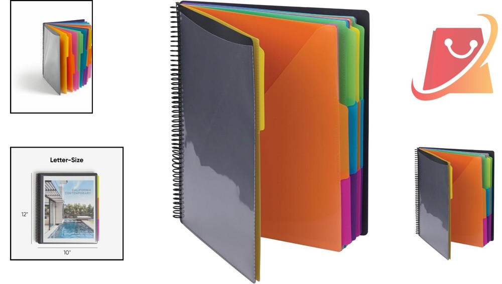 Project Organizer Poly 24 Pockets Letter Size Bright Tabs Water Resistant