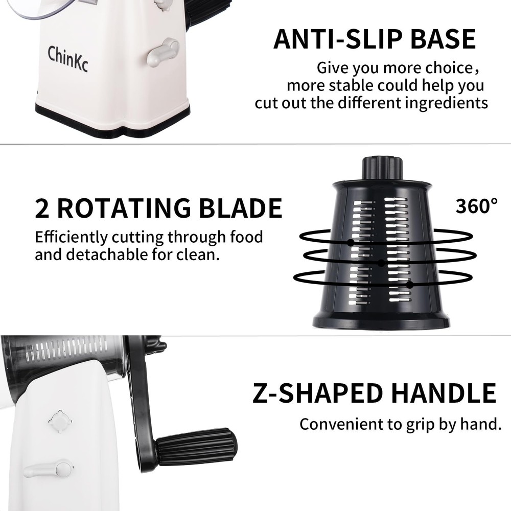 Rotary Cheese Grater Shredder with Handle 5 Interchangeable Blades