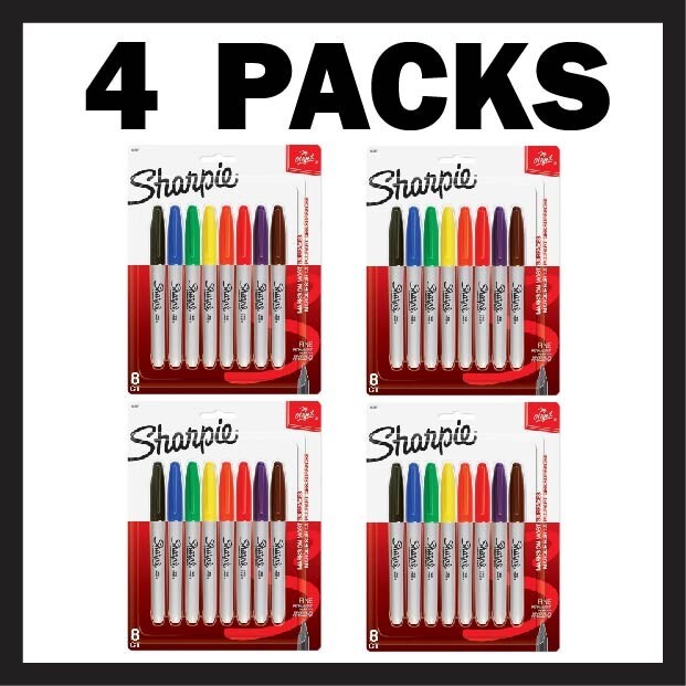 4 PACK SET! Sharpie Permanent Markers, 8 Count, Fine Point, Assorted Colors